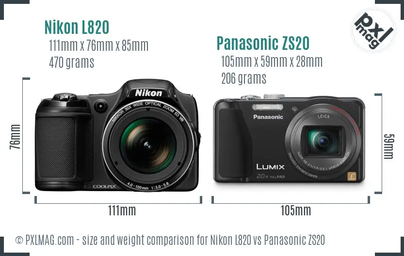 Nikon L820 vs Panasonic ZS20 size comparison