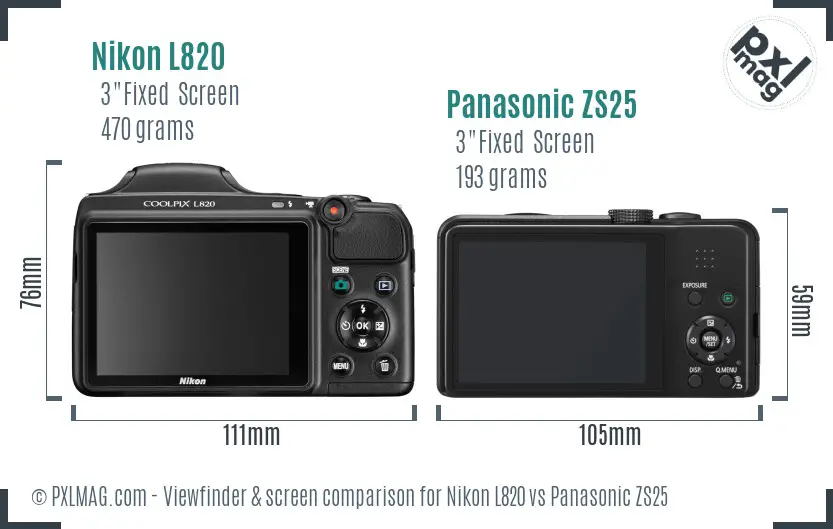 Nikon L820 vs Panasonic ZS25 Screen and Viewfinder comparison