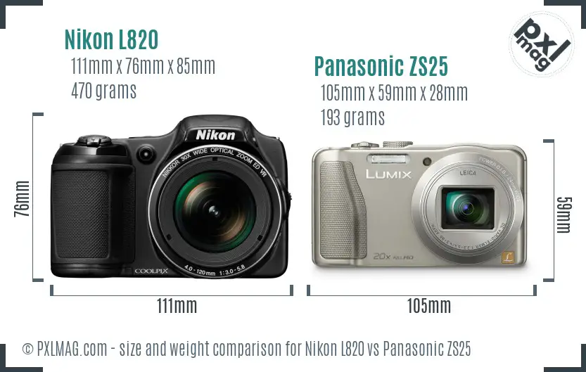 Nikon L820 vs Panasonic ZS25 size comparison