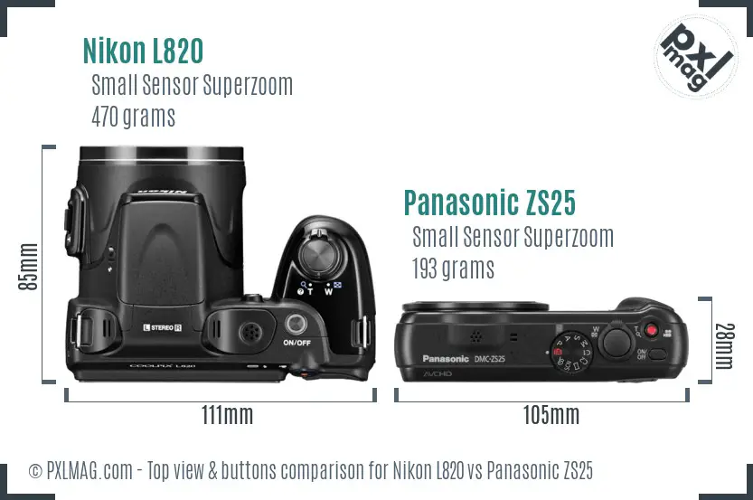 Nikon L820 vs Panasonic ZS25 top view buttons comparison