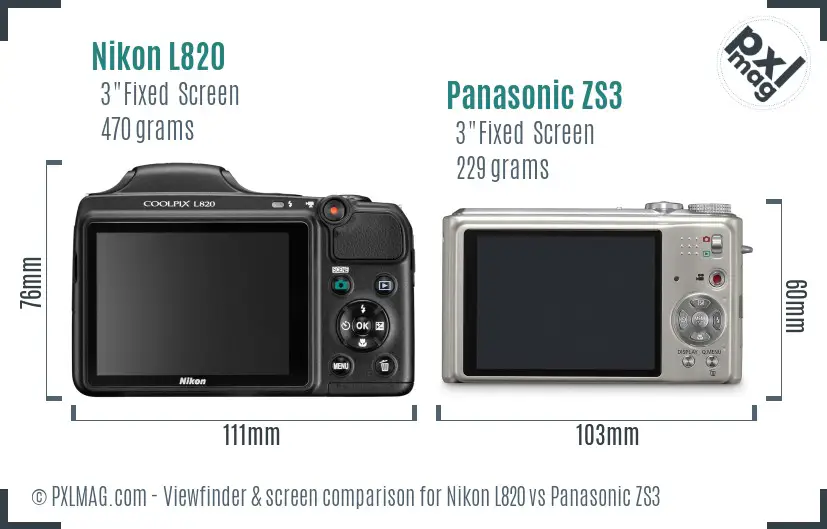 Nikon L820 vs Panasonic ZS3 Screen and Viewfinder comparison