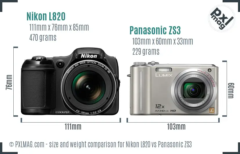 Nikon L820 vs Panasonic ZS3 size comparison