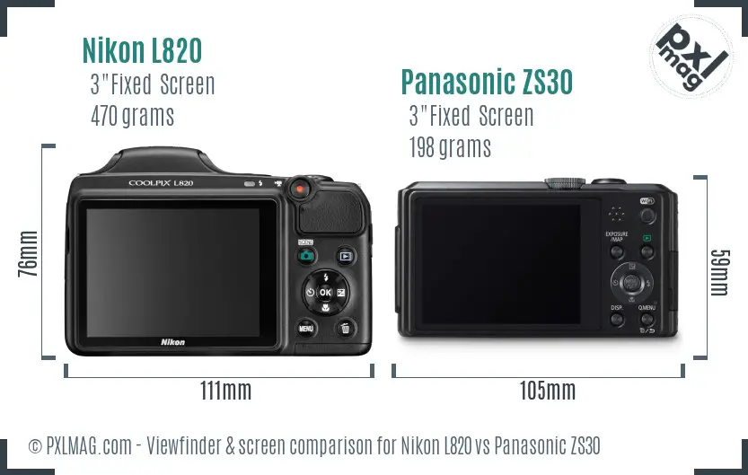 Nikon L820 vs Panasonic ZS30 Screen and Viewfinder comparison