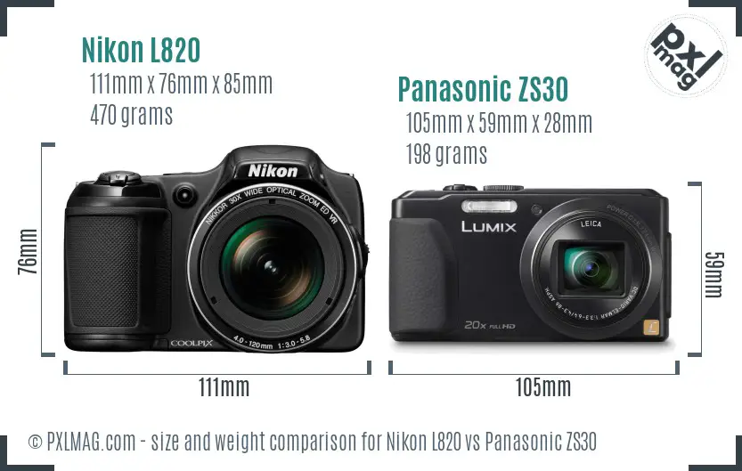 Nikon L820 vs Panasonic ZS30 size comparison