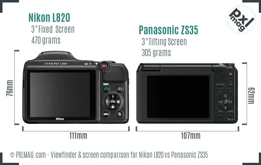 Nikon L820 vs Panasonic ZS35 Screen and Viewfinder comparison