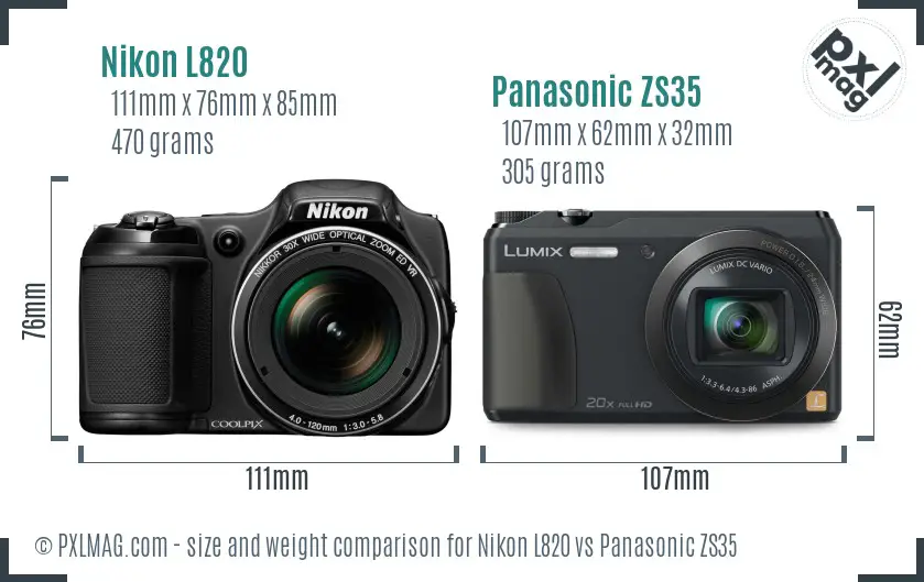 Nikon L820 vs Panasonic ZS35 size comparison