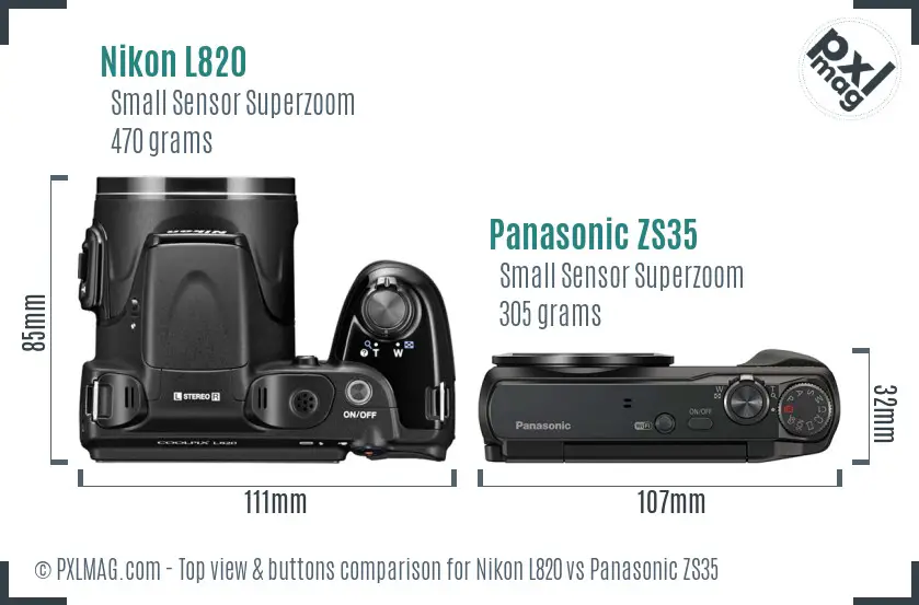 Nikon L820 vs Panasonic ZS35 top view buttons comparison