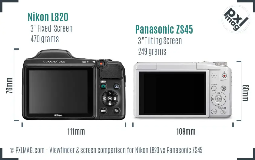 Nikon L820 vs Panasonic ZS45 Screen and Viewfinder comparison