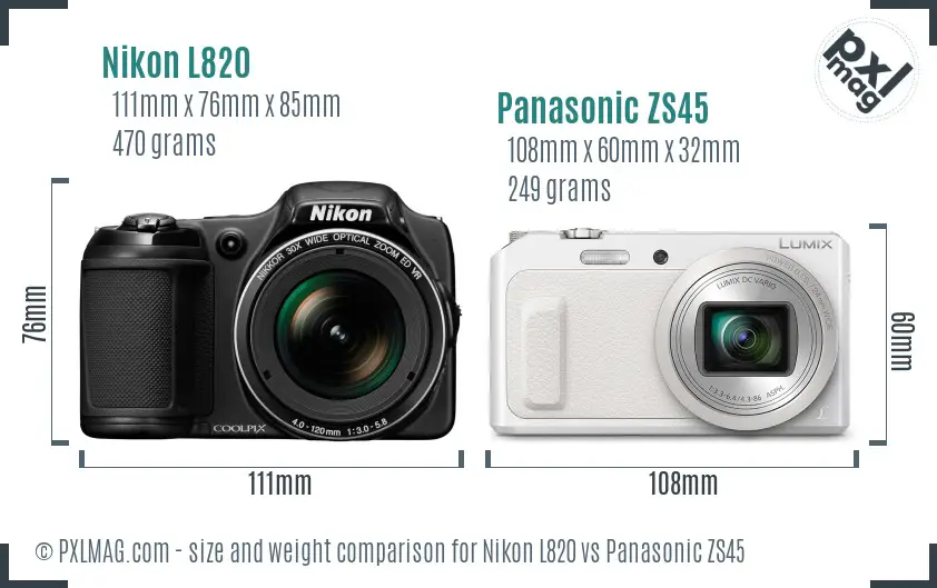 Nikon L820 vs Panasonic ZS45 size comparison