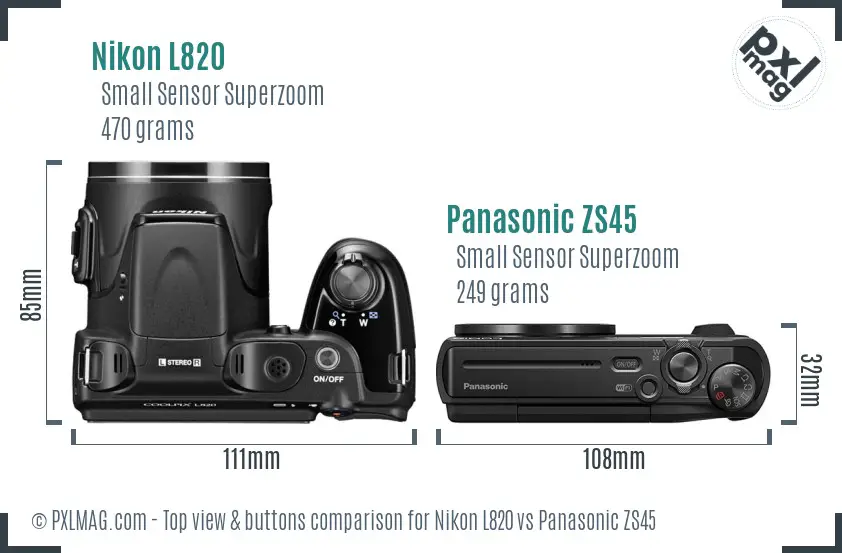 Nikon L820 vs Panasonic ZS45 top view buttons comparison
