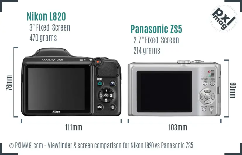 Nikon L820 vs Panasonic ZS5 Screen and Viewfinder comparison