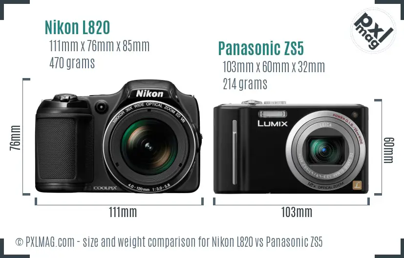 Nikon L820 vs Panasonic ZS5 size comparison
