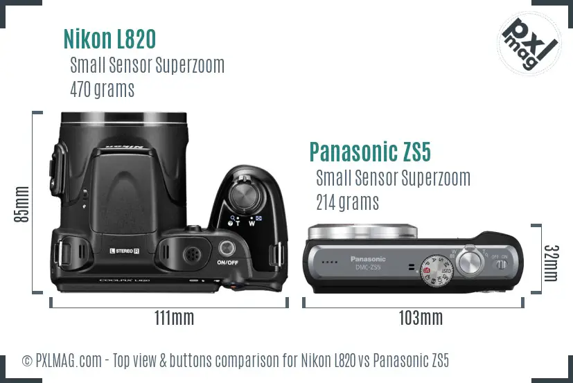 Nikon L820 vs Panasonic ZS5 top view buttons comparison