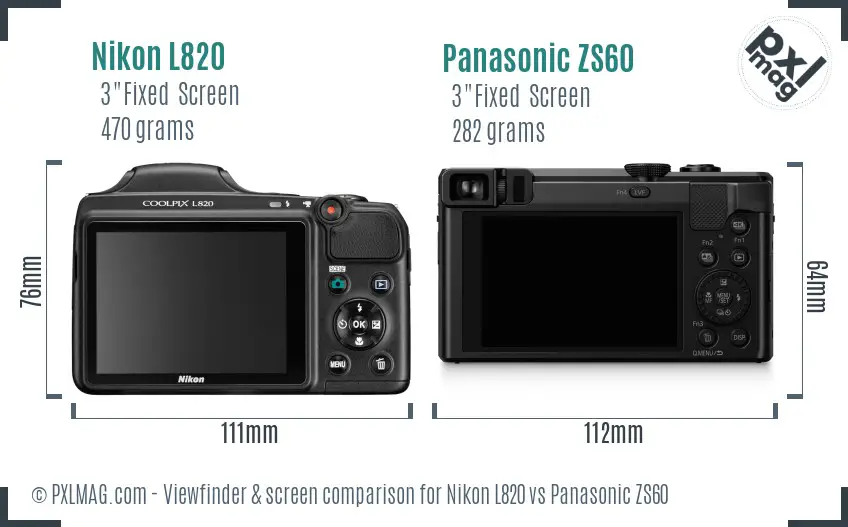 Nikon L820 vs Panasonic ZS60 Screen and Viewfinder comparison