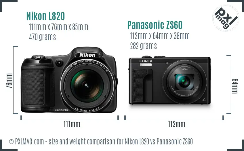 Nikon L820 vs Panasonic ZS60 size comparison