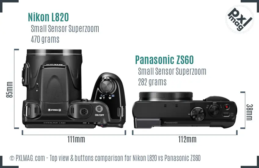 Nikon L820 vs Panasonic ZS60 top view buttons comparison