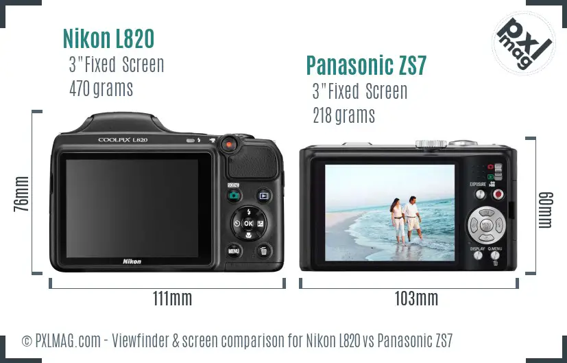 Nikon L820 vs Panasonic ZS7 Screen and Viewfinder comparison