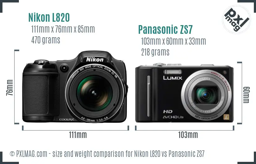 Nikon L820 vs Panasonic ZS7 size comparison