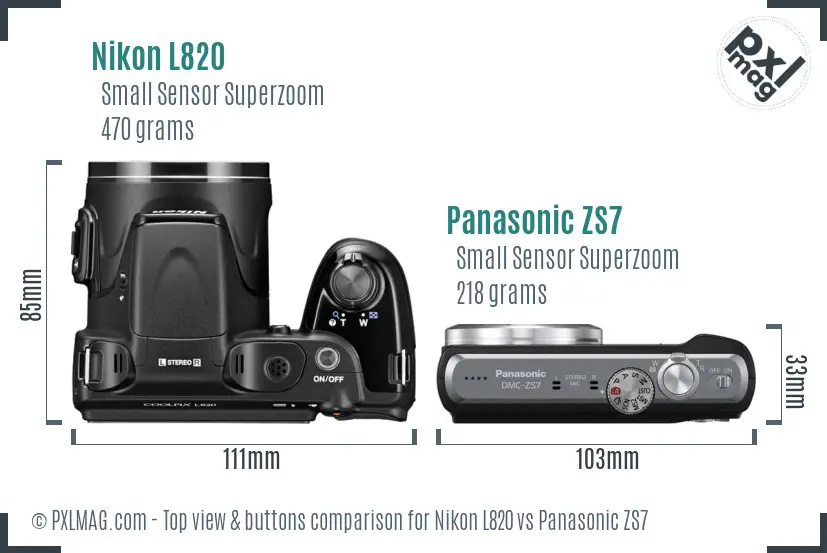 Nikon L820 vs Panasonic ZS7 top view buttons comparison