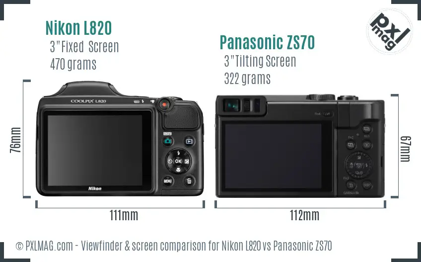 Nikon L820 vs Panasonic ZS70 Screen and Viewfinder comparison