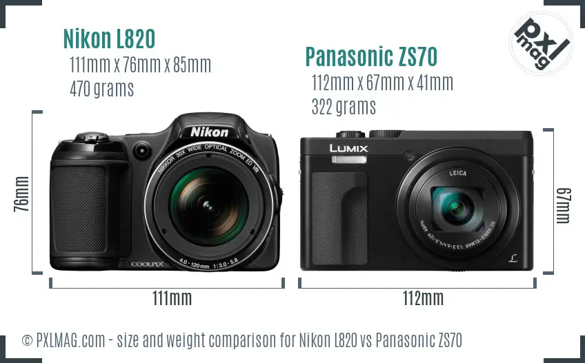 Nikon L820 vs Panasonic ZS70 size comparison