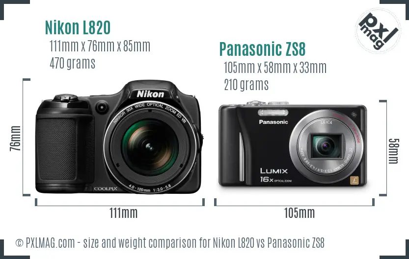 Nikon L820 vs Panasonic ZS8 size comparison