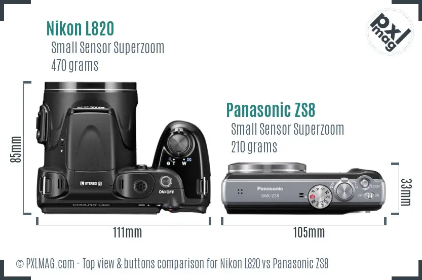 Nikon L820 vs Panasonic ZS8 top view buttons comparison