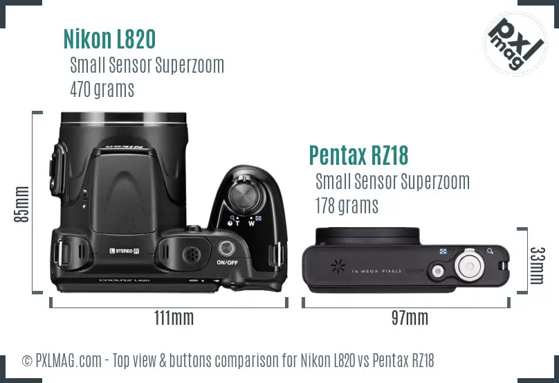 Nikon L820 vs Pentax RZ18 top view buttons comparison Nikon L820 vs Pentax RZ18 top view buttons comparison