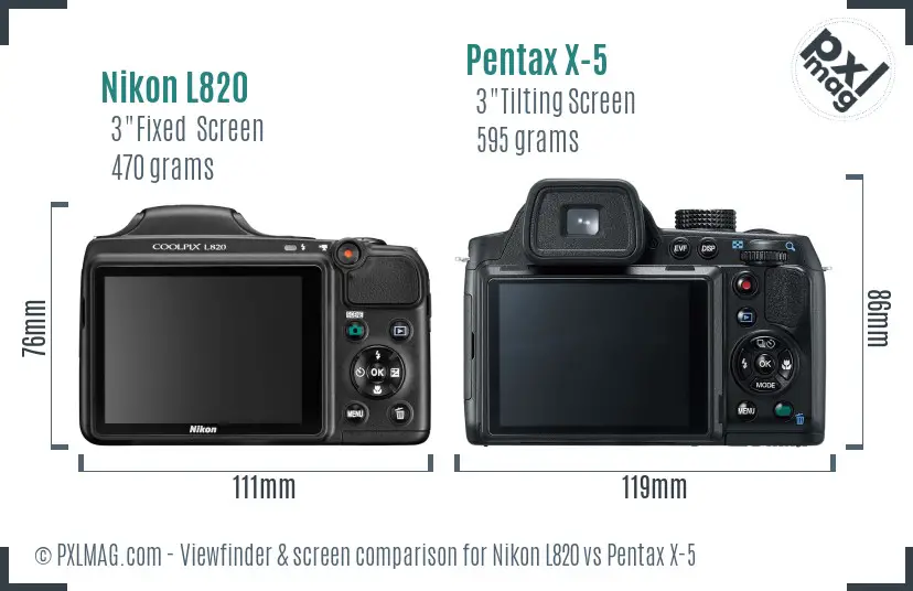 Nikon L820 vs Pentax X-5 Screen and Viewfinder comparison