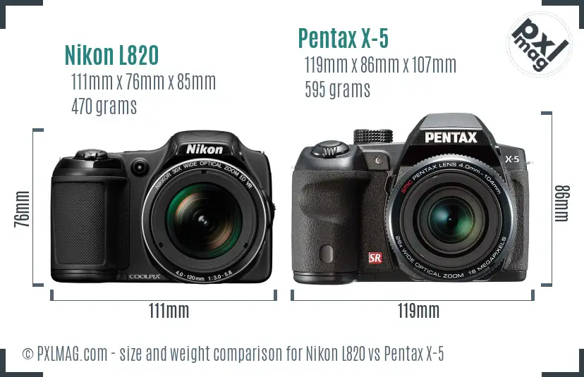 Nikon L820 vs Pentax X-5 size comparison