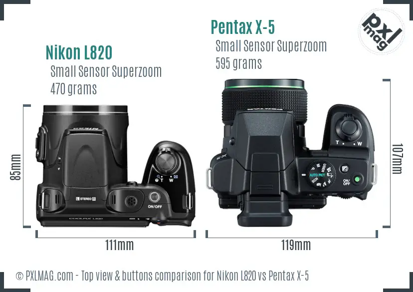 Nikon L820 vs Pentax X-5 top view buttons comparison