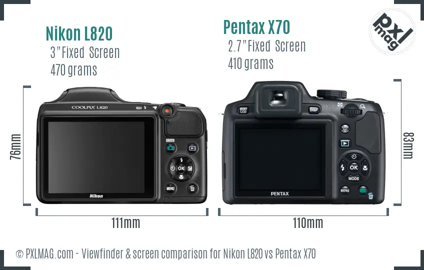 Nikon L820 vs Pentax X70 Screen and Viewfinder comparison