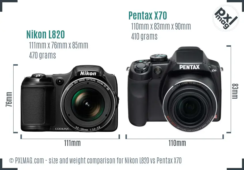 Nikon L820 vs Pentax X70 size comparison