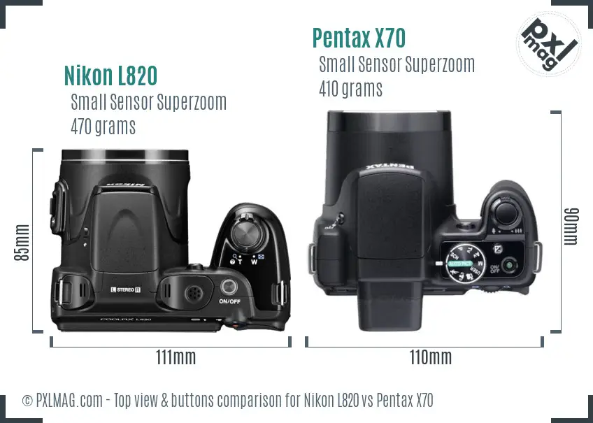 Nikon L820 vs Pentax X70 top view buttons comparison