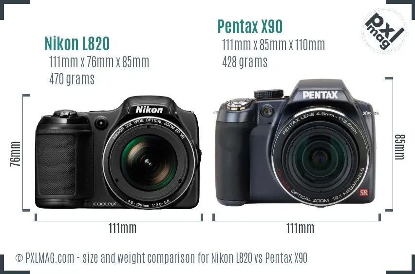 Nikon L820 vs Pentax X90 size comparison Nikon L820 vs Pentax X90 size comparison