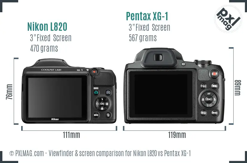 Nikon L820 vs Pentax XG-1 Screen and Viewfinder comparison