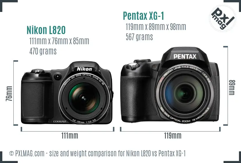 Nikon L820 vs Pentax XG-1 size comparison