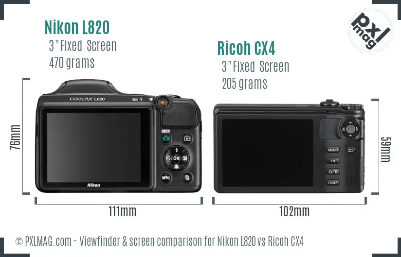 Nikon L820 vs Ricoh CX4 Screen and Viewfinder comparison