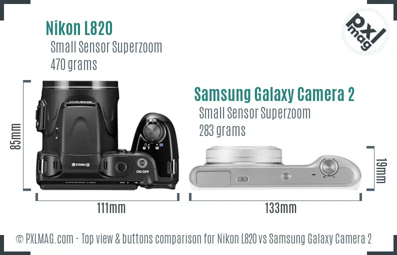 Nikon L820 vs Samsung Galaxy Camera 2 top view buttons comparison