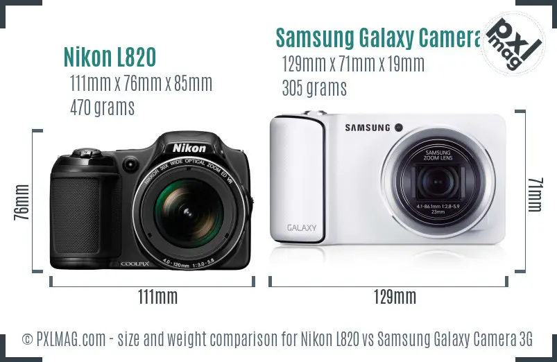 Nikon L820 vs Samsung Galaxy Camera 3G size comparison