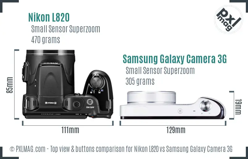 Nikon L820 vs Samsung Galaxy Camera 3G top view buttons comparison