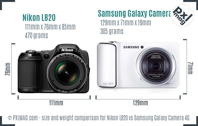 Nikon L820 vs Samsung Galaxy Camera 4G size comparison Nikon L820 vs Samsung Galaxy Camera 4G size comparison