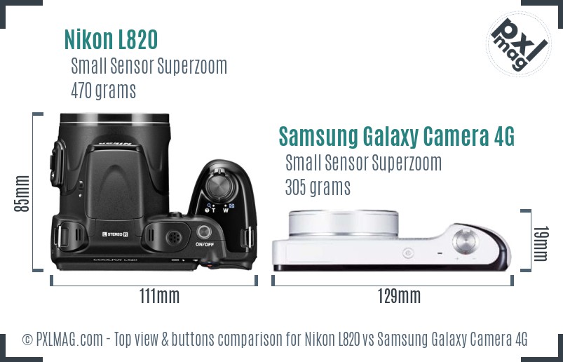 Nikon L820 vs Samsung Galaxy Camera 4G top view buttons comparison