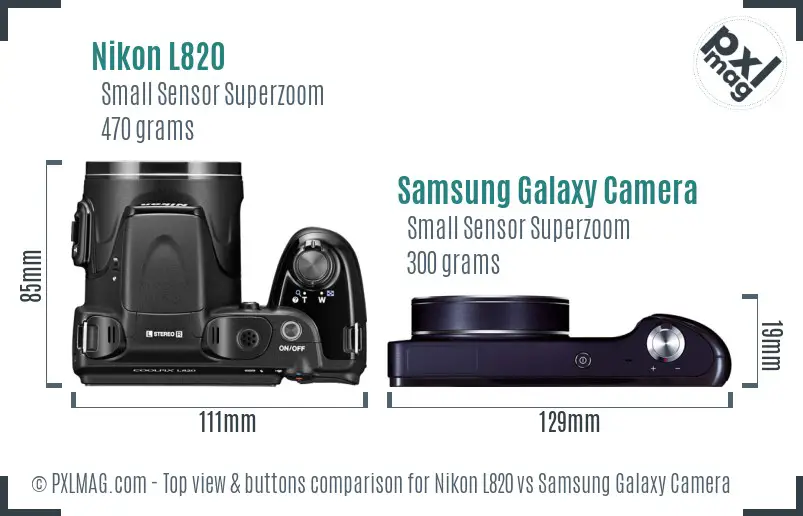 Nikon L820 vs Samsung Galaxy Camera top view buttons comparison Nikon L820 vs Samsung Galaxy Camera top view buttons comparison
