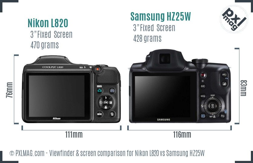 Nikon L820 vs Samsung HZ25W Screen and Viewfinder comparison