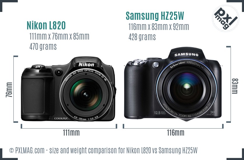 Nikon L820 vs Samsung HZ25W size comparison Nikon L820 vs Samsung HZ25W size comparison