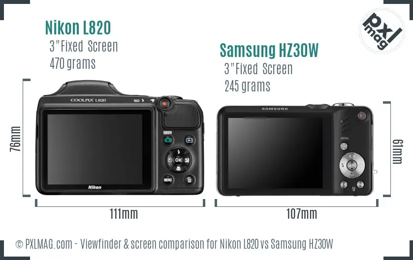 Nikon L820 vs Samsung HZ30W Screen and Viewfinder comparison
