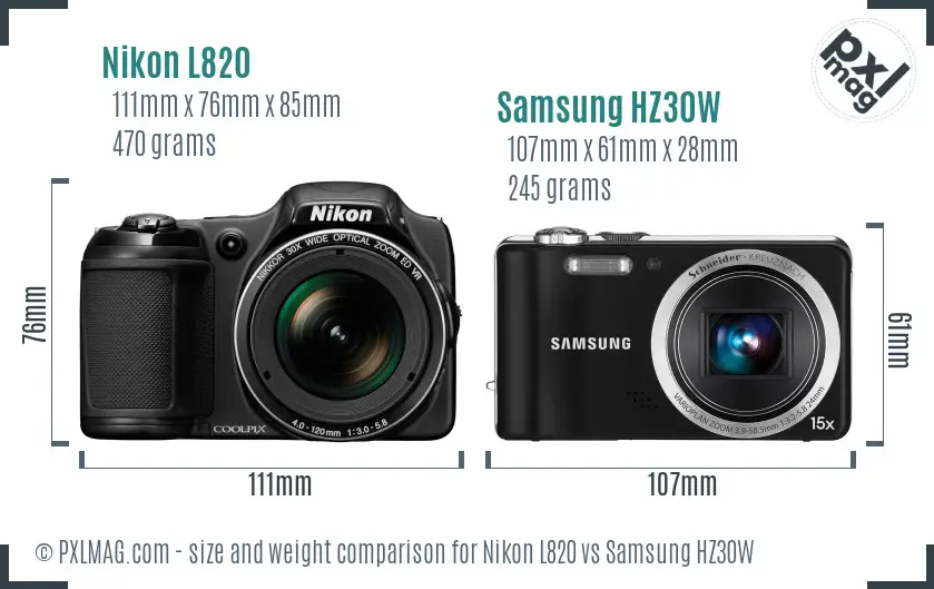 Nikon L820 vs Samsung HZ30W size comparison
