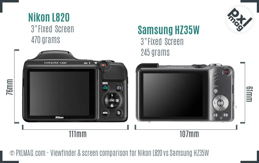 Nikon L820 vs Samsung HZ35W Screen and Viewfinder comparison
