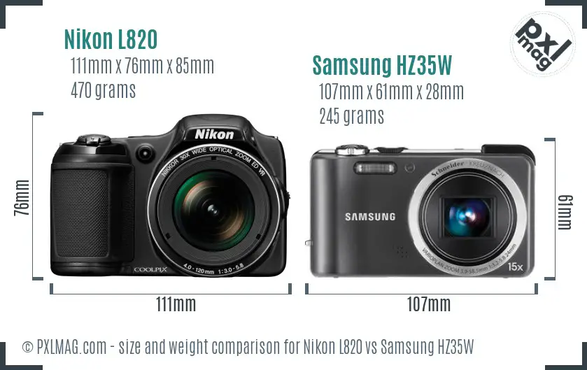 Nikon L820 vs Samsung HZ35W size comparison Nikon L820 vs Samsung HZ35W size comparison